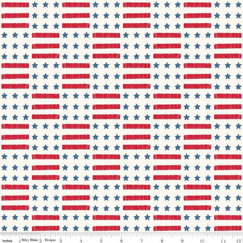 SALE Land of the Brave Stars and Stripes C13141 Cream by Riley Blake Designs - Patriotic Checkerboard Pattern - Quilting Cotton Fabric