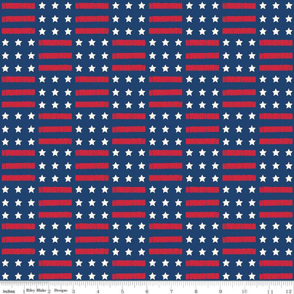 SALE Land of the Brave Stars and Stripes C13141 Navy by Riley Blake Designs - Patriotic Checkerboard Pattern - Quilting Cotton Fabric