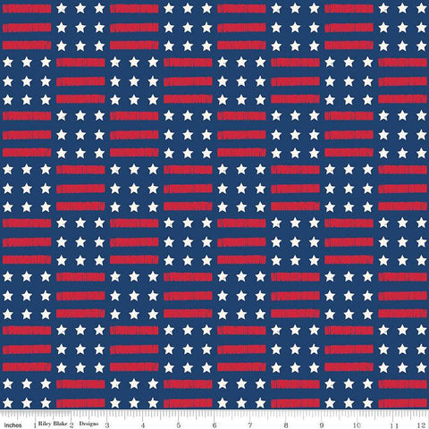 Land of the Brave Stars and Stripes C13141 Navy by Riley Blake Designs - Patriotic Checkerboard Pattern - Quilting Cotton Fabric