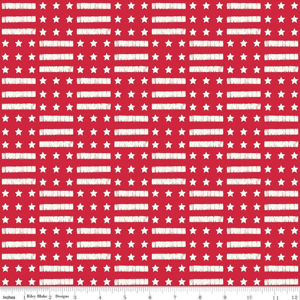 CLEARANCE Land of the Brave Stars and Stripes C13141 Red by Riley Blake  - Patriotic Checkerboard Pattern - Quilting Cotton