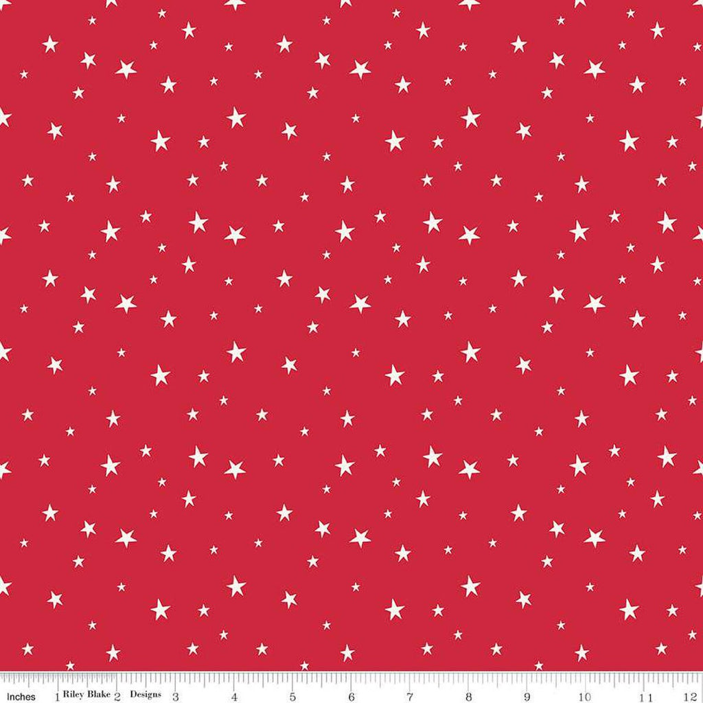 20" End of Bolt - Land of the Brave Stars C13146 Red by Riley Blake Designs - Patriotic Independence Day Red/Cream - Quilting Cotton Fabric