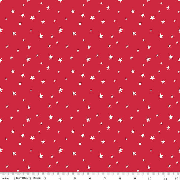 20" End of Bolt - Land of the Brave Stars C13146 Red by Riley Blake Designs - Patriotic Independence Day Red/Cream - Quilting Cotton Fabric