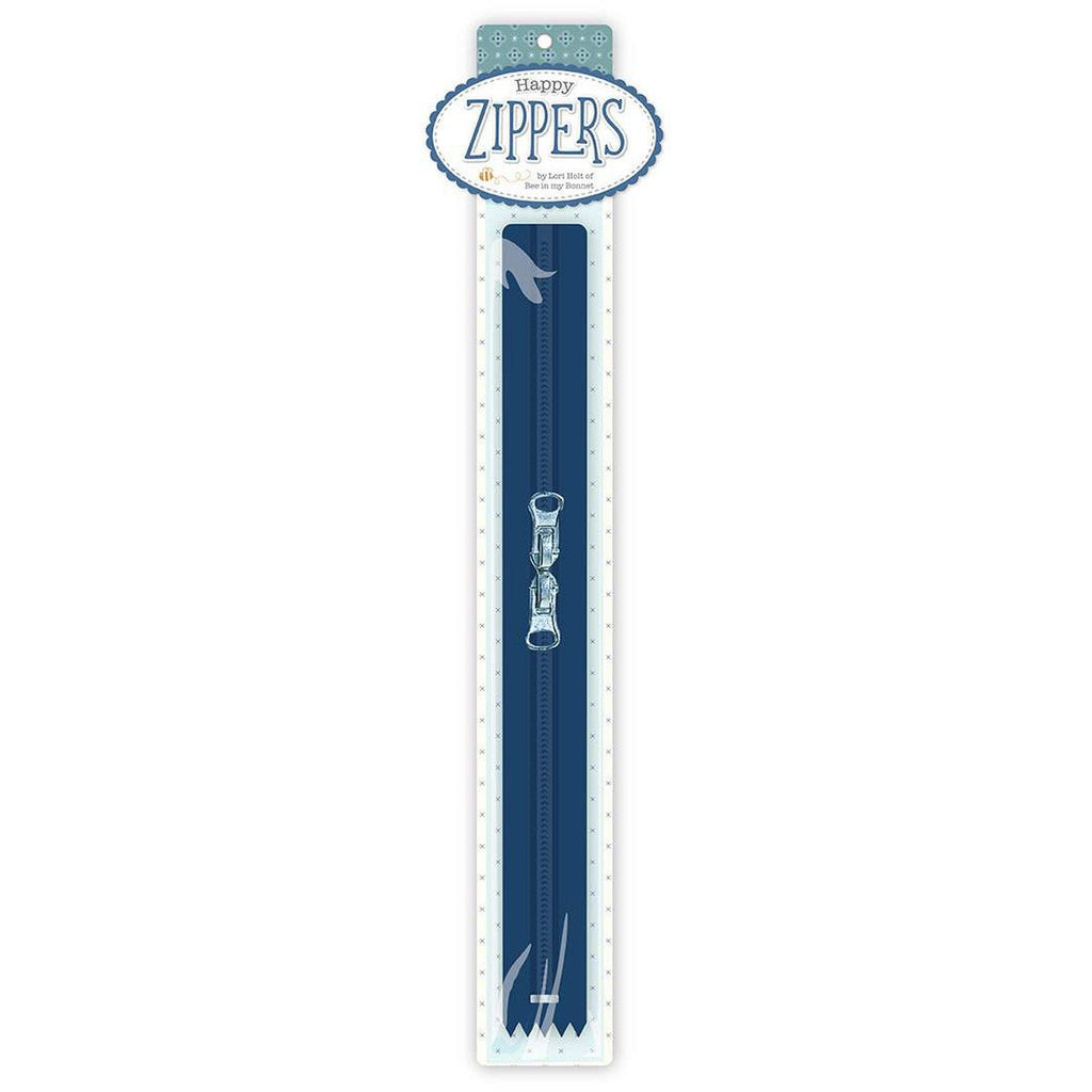 SALE Lori Holt 22" Happy Zipper ST-30015 Navy - Riley Blake Designs - Individually Packaged Blue with Two Zipper Pulls