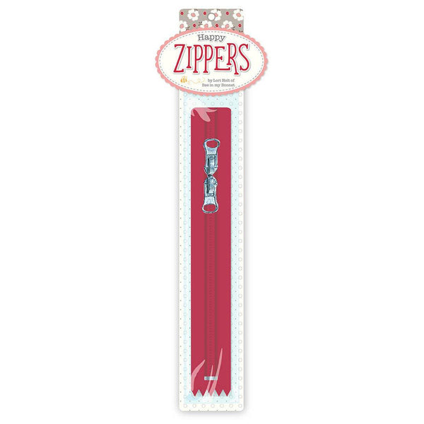 SALE Lori Holt 16" Happy Zipper ST-30020 Red - Riley Blake Designs - Individually Packaged with Two Zipper Pulls