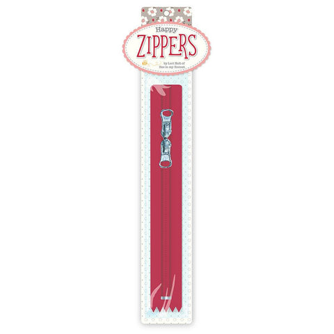 SALE Lori Holt 16" Happy Zipper ST-30020 Red - Riley Blake Designs - Individually Packaged with Two Zipper Pulls