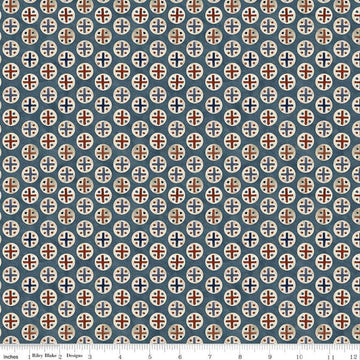 SALE Bright Stars Dots C13105 Blue - Riley Blake Designs - Patriotic Folk Art Circles Dots Crisscrosses - Quilting Cotton Fabric