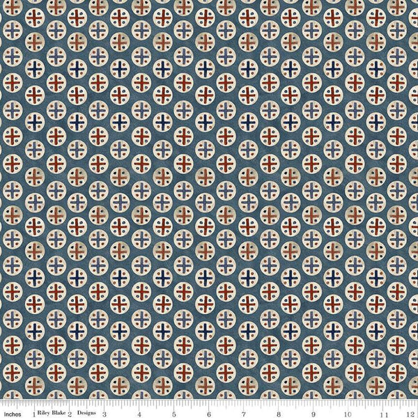 SALE Bright Stars Dots C13105 Blue - Riley Blake Designs - Patriotic Folk Art Circles Dots Crisscrosses - Quilting Cotton Fabric