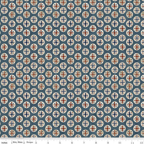 SALE Bright Stars Dots C13105 Blue - Riley Blake Designs - Patriotic Folk Art Circles Dots Crisscrosses - Quilting Cotton Fabric