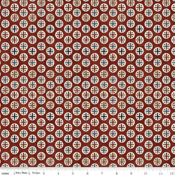 SALE Bright Stars Dots C13105 Red - Riley Blake Designs - Patriotic Folk Art Circles Dots Crisscrosses - Quilting Cotton Fabric