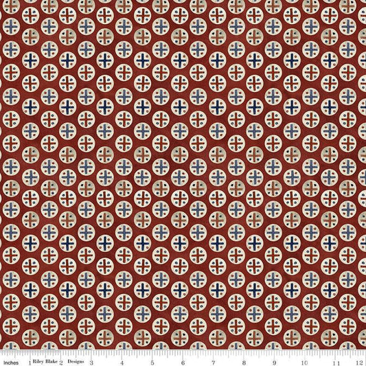 SALE Bright Stars Dots C13105 Red - Riley Blake Designs - Patriotic Folk Art Circles Dots Crisscrosses - Quilting Cotton Fabric