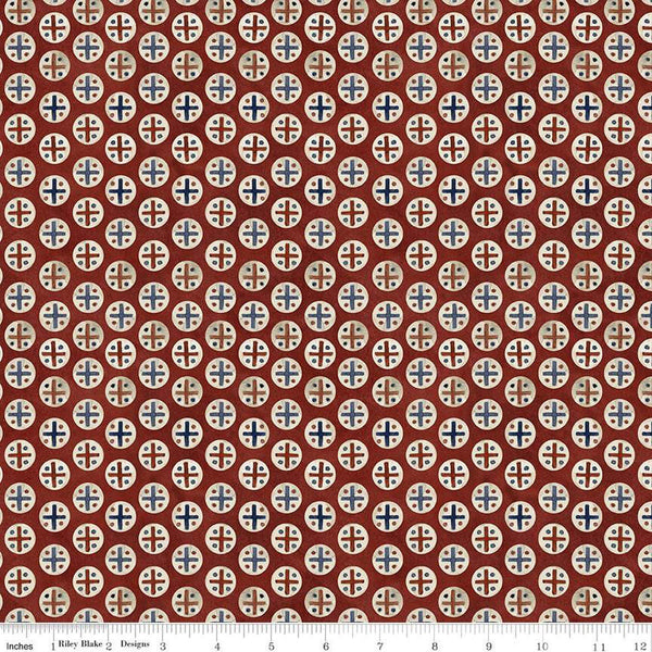 SALE Bright Stars Dots C13105 Red - Riley Blake Designs - Patriotic Folk Art Circles Dots Crisscrosses - Quilting Cotton Fabric