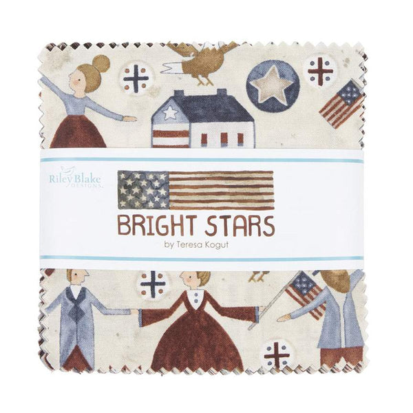 Bright Stars Charm Pack 5" Stacker Bundle - Riley Blake Designs - 42 piece Precut Pre cut - Patriotic - Quilting Cotton Fabric