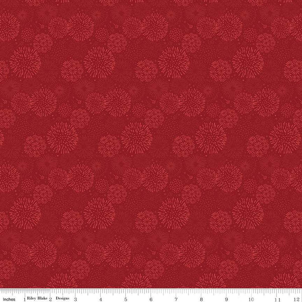 12" End of Bolt Piece - Red, White and True Burst C13189 Red - Riley Blake - Patriotic Tone-on-Tone Starbursts - Quilting Cotton Fabric