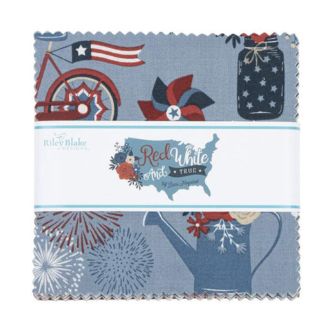 Red, White and True Charm Pack 5" Stacker Bundle - Riley Blake Designs - 42 piece Precut Pre cut - Patriotic - Quilting Cotton Fabric