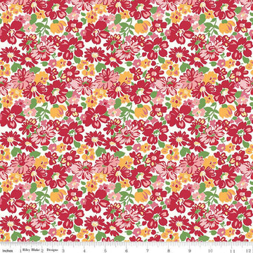 Bee Vintage Mildred C13070 Red - Riley Blake Designs - Floral Flowers Leaves - Lori Holt - Quilting Cotton Fabric