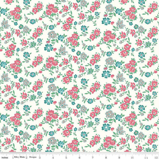 DEAL Bee Vintage Carol C13071 Cloud - Riley Blake Designs - Floral Flowers - Lori Holt - Quilting Cotton Fabric