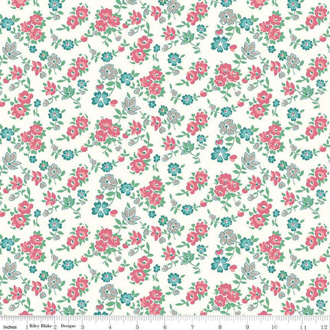 SALE Bee Vintage Carol C13071 Cloud by Riley Blake Designs - Floral Flowers - Lori Holt - Quilting Cotton Fabric