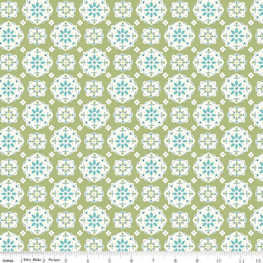 Bee Vintage Sarah Jane C13072 Lettuce - Riley Blake Designs - Floral Medallions Flowers - Lori Holt - Quilting Cotton Fabric