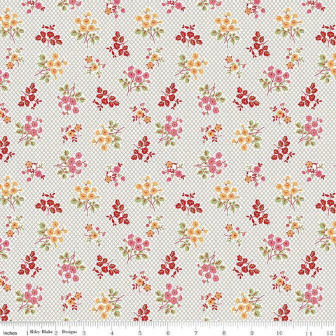 CLEARANCE Bee Vintage Leah C13078 Cloud by Riley Blake  - Floral Flowers Lattice Background - Lori Holt - Quilting Cotton