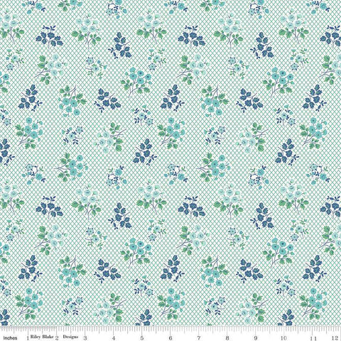 SALE Bee Vintage Leah C13078 Blue by Riley Blake Designs - Floral Flowers Lattice Background - Lori Holt - Quilting Cotton Fabric