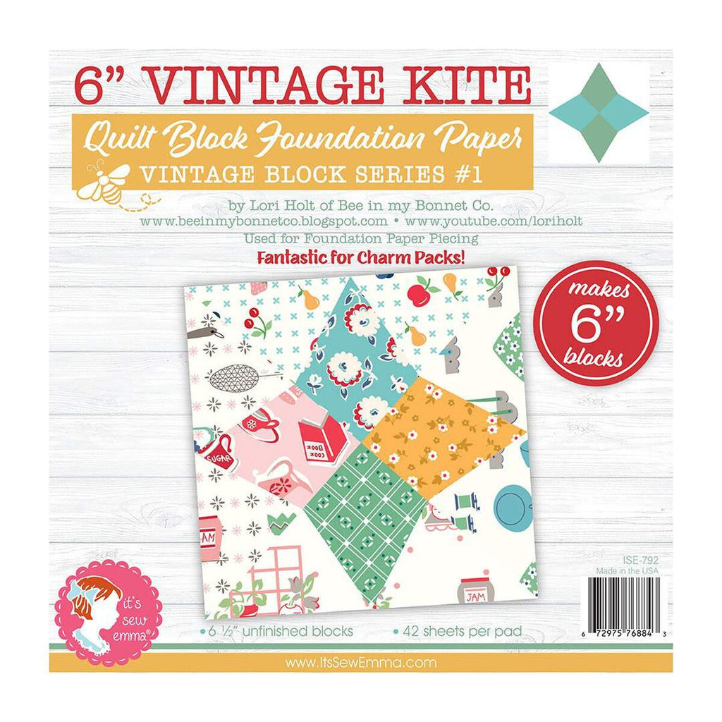 SALE It's Sew Emma 6" Vintage Kite Quilt Block Foundation Paper - Riley Blake - Paper Piecing 5" Stacker Friendly 42 Sheets Paper Pad