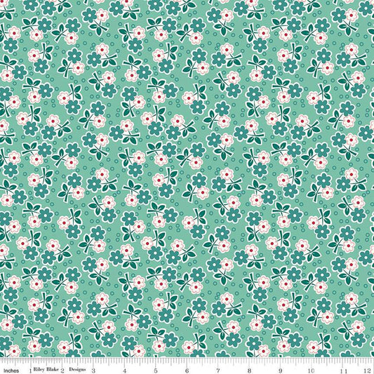 Bee Vintage Alice C13081 Sea Glass - Riley Blake Designs - Floral Flowers - Lori Holt - Quilting Cotton Fabric