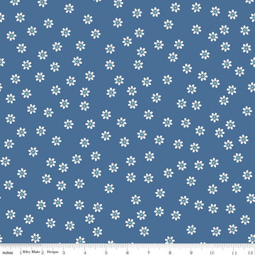Bee Vintage Lula Denim Blue Daisy Floral Fabric - C13085 - Lori Holt Riley Blake Quilting Cotton Fabric