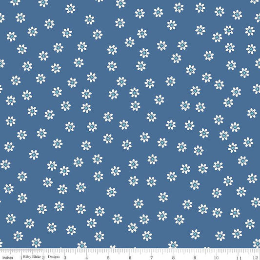 Bee Vintage Lula Denim Blue Daisy Floral Fabric - C13085 - Lori Holt Riley Blake Quilting Cotton Fabric