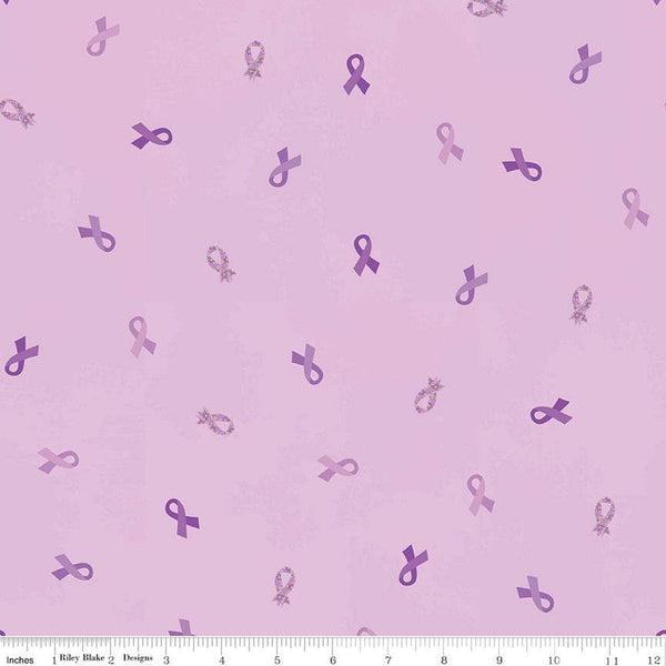 Strength in Lavender Ribbons C13222 Lavender - Riley Blake Designs - Cancer Awareness Ribbon - Quilting Cotton Fabric