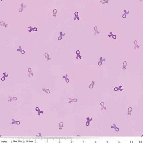 SALE Strength in Lavender Ribbons C13222 Lavender - Riley Blake Designs - Cancer Awareness Ribbon - Quilting Cotton Fabric