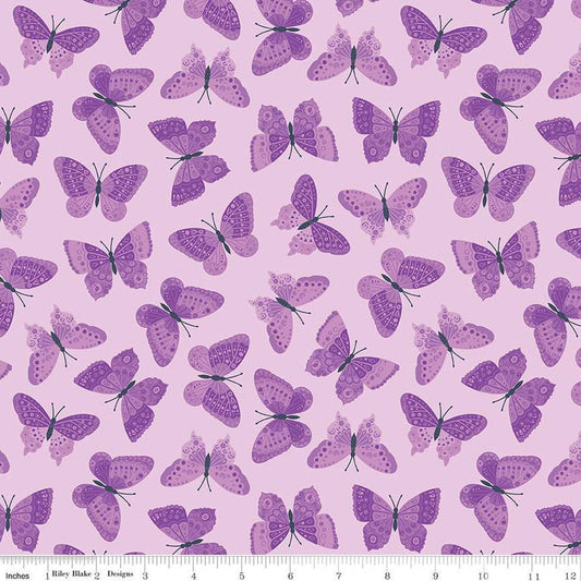 SALE Strength in Lavender Butterflies C13223 Lavender - Riley Blake Designs - Cancer Awareness - Quilting Cotton Fabric