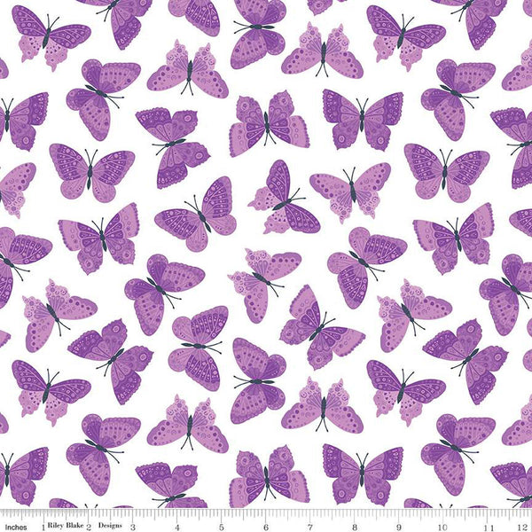 Strength in Lavender Butterflies C13223 White by Riley Blake Designs - Cancer Awareness - Quilting Cotton Fabric