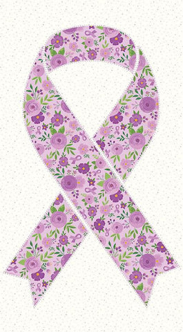 CLEARANCE Strength in Lavender Ribbon Panel P13226 - Riley Blake Designs - Cancer Awareness Flowers Dots - Quilting Cotton Fabric