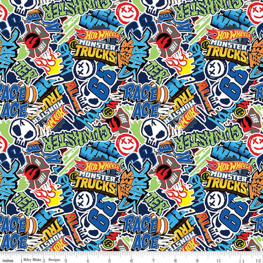 31" End of Bolt - Hot Wheels Monster Trucks Logos CD12951 Multi - Riley Blake - DIGITALLY PRINTED - Quilting Cotton Fabric -Licensed Product