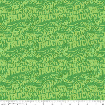 Hot Wheels Monster Trucks Tonal C12954 Green - Riley Blake Designs - Tone-on-Tone Logos - Quilting Cotton Fabric -  LIcensed Product