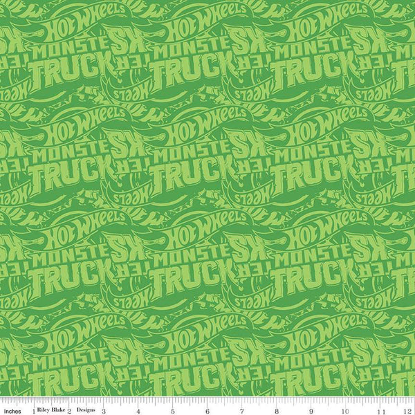 Hot Wheels Monster Trucks Tonal C12954 Green - Riley Blake Designs - Tone-on-Tone Logos - Quilting Cotton Fabric -  LIcensed Product