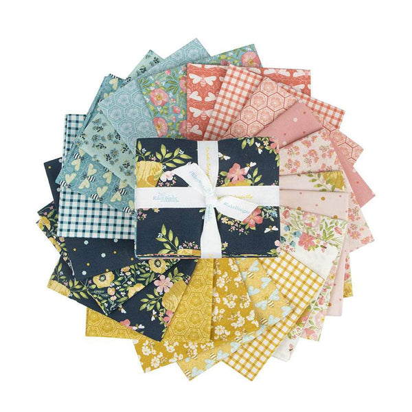 Honeycomb Hill Fat Quarter Bundle 21 pieces - Riley Blake Designs - Pre cut Precut - Bees Behives Floral Quilting Cotton Fabric
