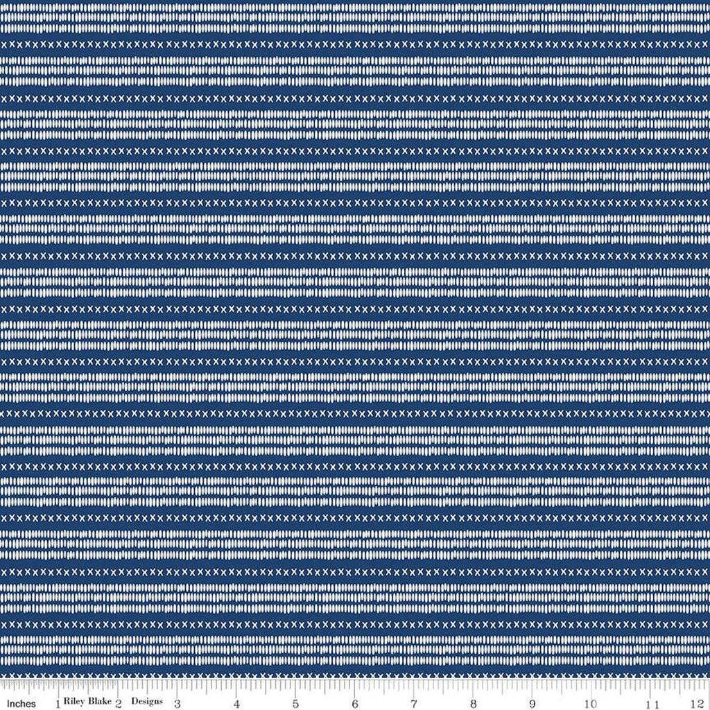 CLEARANCE Land of the Brave Stripe C13145 Navy by Riley Blake Designs - Patriotic Stripes Striped Xs Dashed Lines - Quilting Cotton Fabric