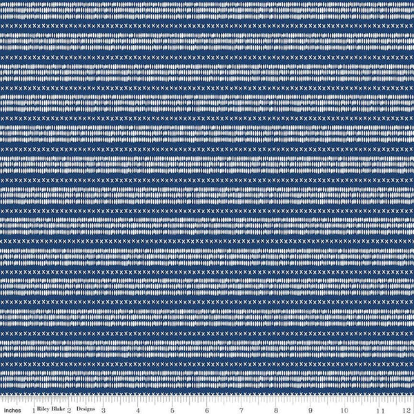 33" End of Bolt - CLEARANCE Land of the Brave Stripe C13145 Navy by Riley Blake - Patriotic Stripes Xs Dashed Lines - Quilting Cotton Fabric