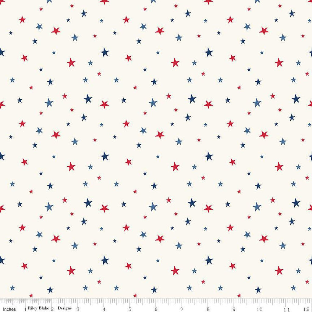17" End of Bolt - Land of the Brave Stars C13146 Cream by Riley Blake Designs - Patriotic Independence Day - Quilting Cotton Fabric