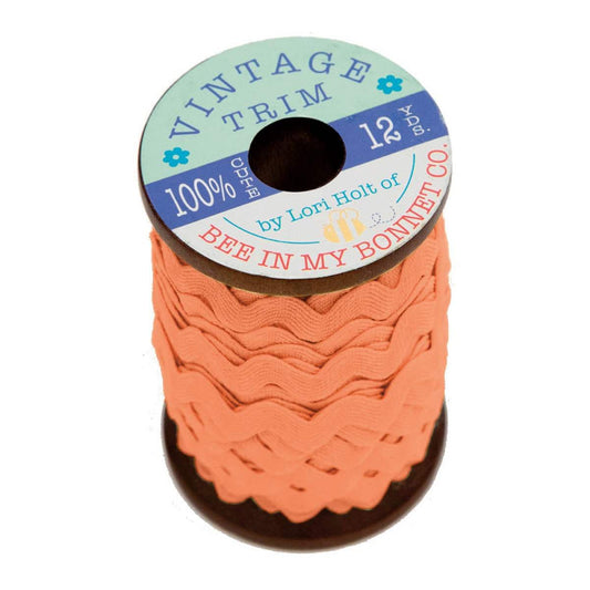 SALE Lori Holt Vintage Trim Large on Wooden Spool STVT-14768 Pumpkin - Riley Blake Designs - 12 Yards of 3/8" Orange Polyester Trim