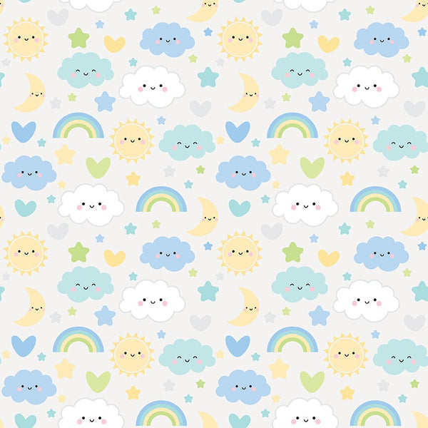 FLANNEL Baby Boy Sweet Dreams F13330 Sky - Riley Blake Designs - Children's Clouds Rainbows Hearts - FLANNEL Cotton Fabric