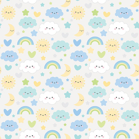 FLANNEL Baby Boy Sweet Dreams F13330 Sky - Riley Blake Designs - Children's Clouds Rainbows Hearts - FLANNEL Cotton Fabric