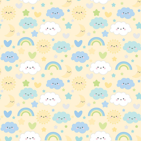 CLEARANCE FLANNEL Baby Boy Sweet Dreams F13330 Sunshine - Riley Blake Designs - Children's Clouds Rainbows Hearts - FLANNEL Cotton Fabric