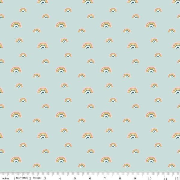 CLEARANCE FLANNEL Make a Pretty Life Rainbows F13337 Mint - Riley Blake  - FLANNEL Cotton