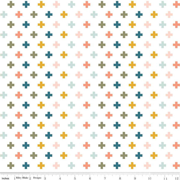 FLANNEL Make a Pretty Life Plus F13338 White - Riley Blake Designs - Geometric Plus Signs - FLANNEL Cotton Fabric