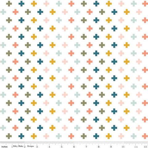 FLANNEL Make a Pretty Life Plus F13338 White - Riley Blake Designs - Geometric Plus Signs - FLANNEL Cotton Fabric