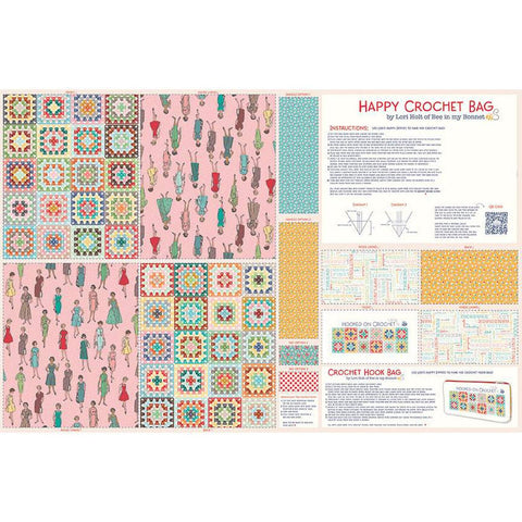 SALE Happy Crochet Bags Home Decor LARGE Panel HD12045 by Riley Blake - Lori Holt - Lightweight Canvas Cotton