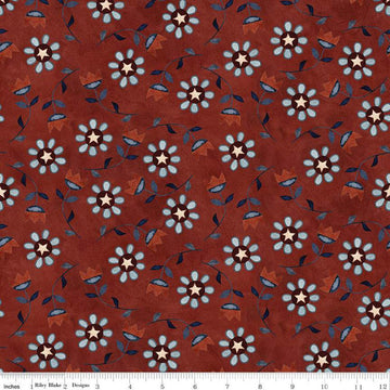 SALE Bright Stars Floral C13102 Red - Riley Blake Designs - Patriotic Folk Art Flowers Stars - Quilting Cotton Fabric