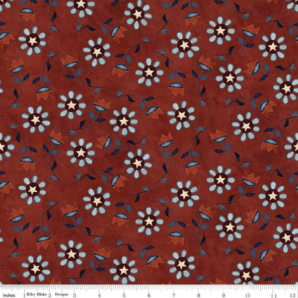 SALE Bright Stars Floral C13102 Red - Riley Blake Designs - Patriotic Folk Art Flowers Stars - Quilting Cotton Fabric